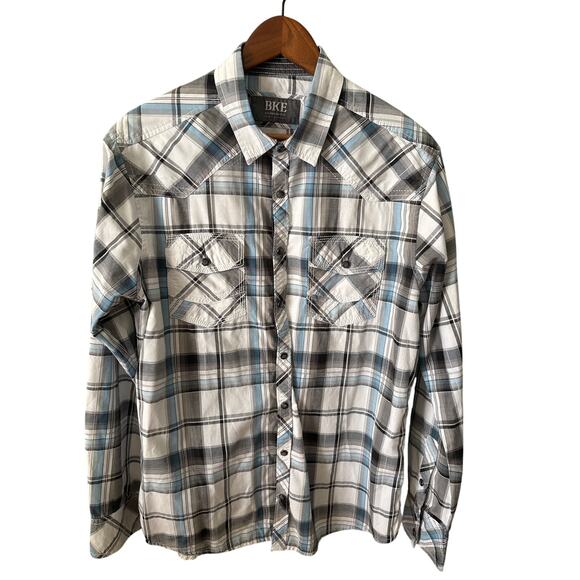 BKE Men's Size Large Western Plaid Pearl Snap Button Up Rodeo Rancher Shirt - Picture 1 of 11